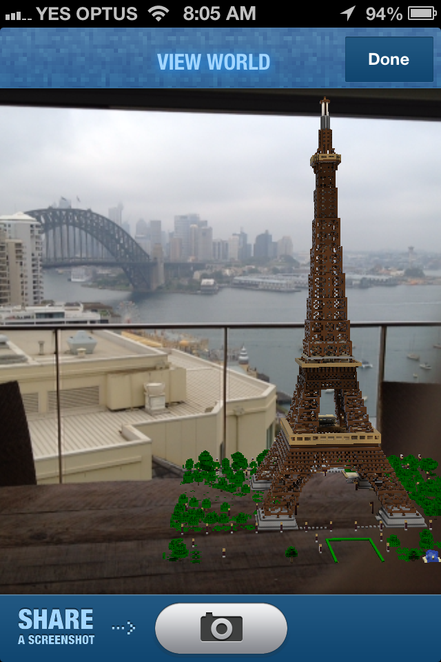 Eiffel Tower and Harbour Bridge made with Minecraft Reality. Well one of them is.